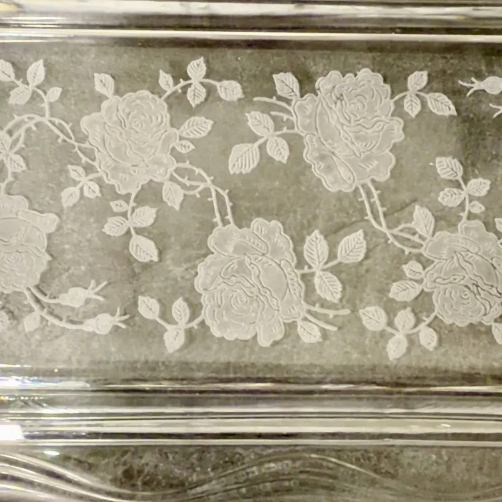 Fostoria Glass Etches Roses Butter Dish